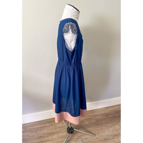 Kimi + Kai Navy Blue Maternity Nell Lace Trimmed Colorblock Dress - Picture 9 of 13